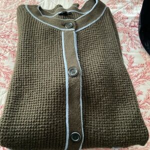 Talbots moss green Cardigan with Light Blue Accents 1X